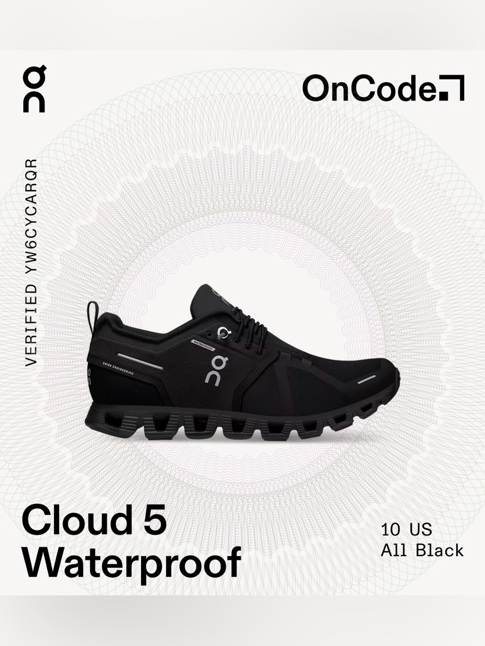 ON RUNNING CLOUD 5 WATERPROOF ALL BLACK FAST LACING ATHLETIC SNEAKERS SZ 10 NEW